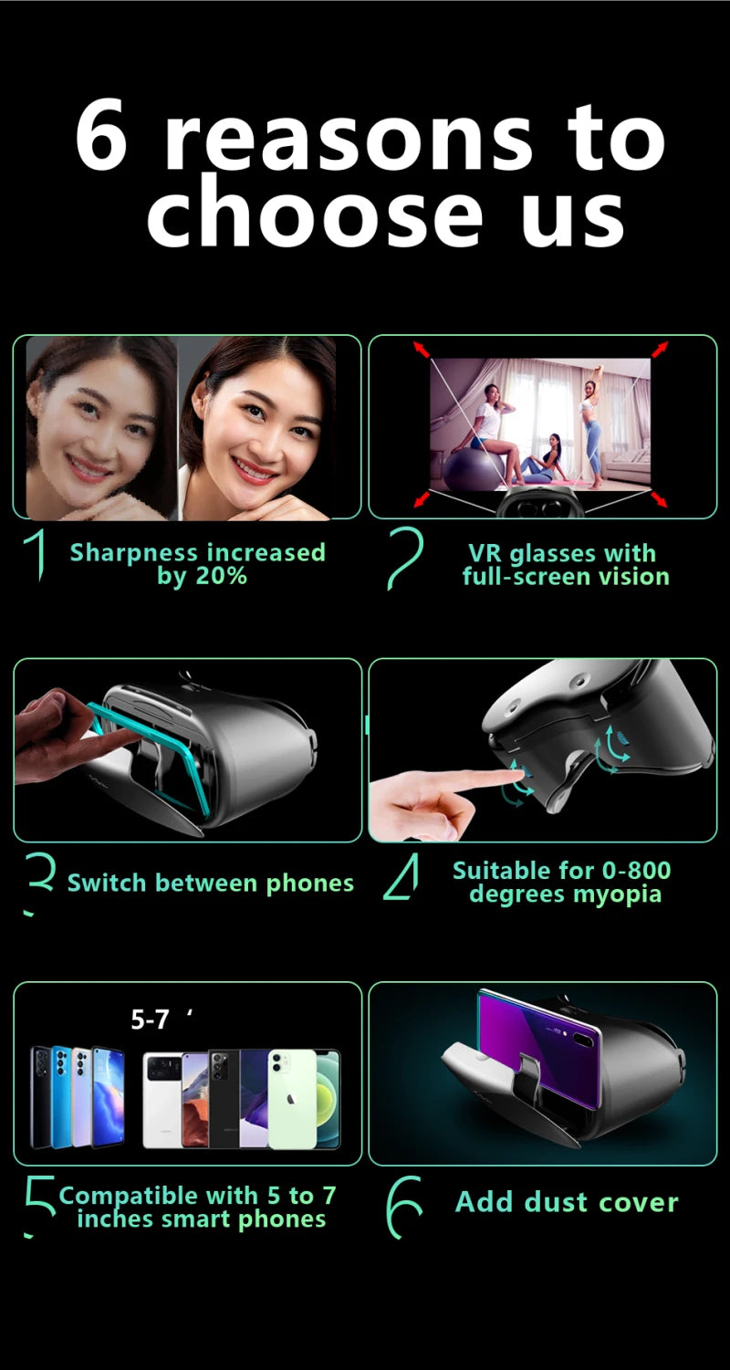 Virtual Reality 3D VR Headset Smart Glasses Helmet For Smartphones Cell Phone Mobile 7 Inches Lenses Binoculars With Controllers