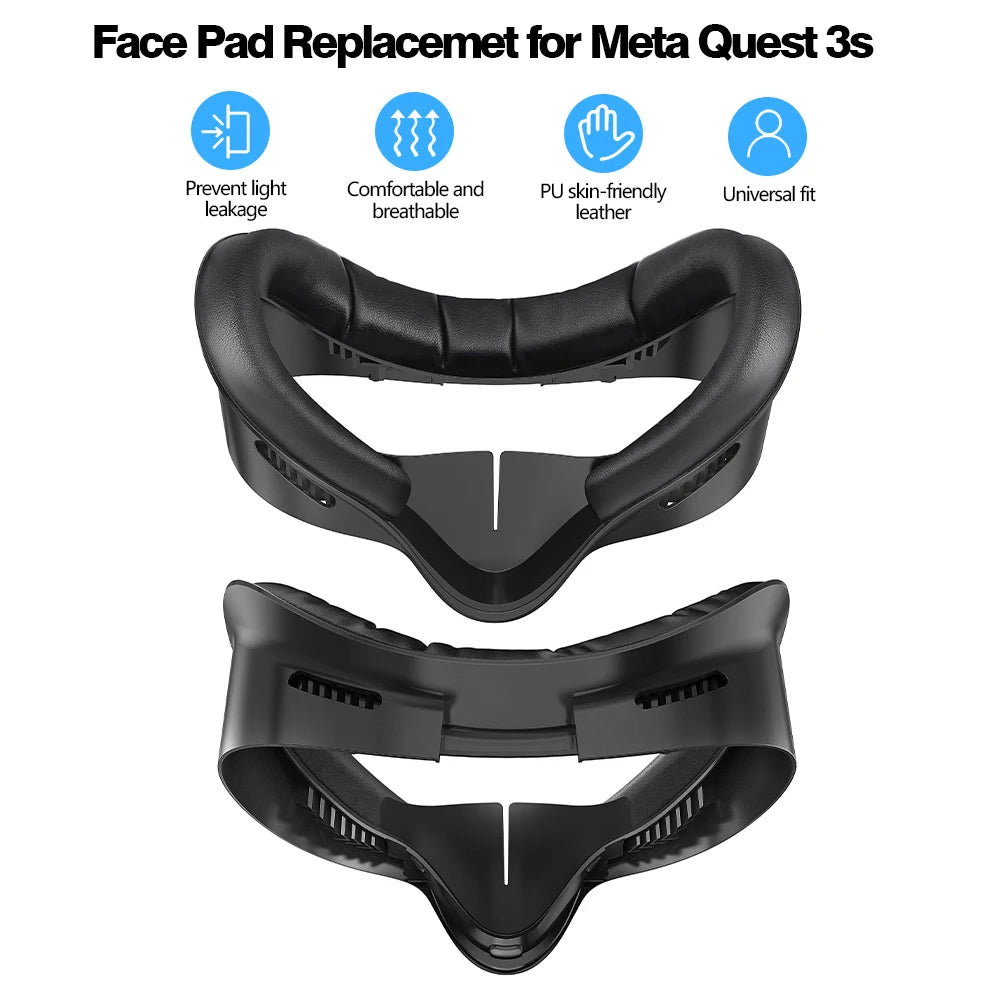 3-In-1 Face Mask Cover for Meta Quest 3S PU Leather Facial Interface  Replacement Pad Upgraded Version