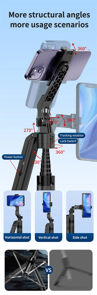 Portable selfie tripod wireless remote control Stabilizer 360 ° rotation Facial tracking for video recording and live streaming