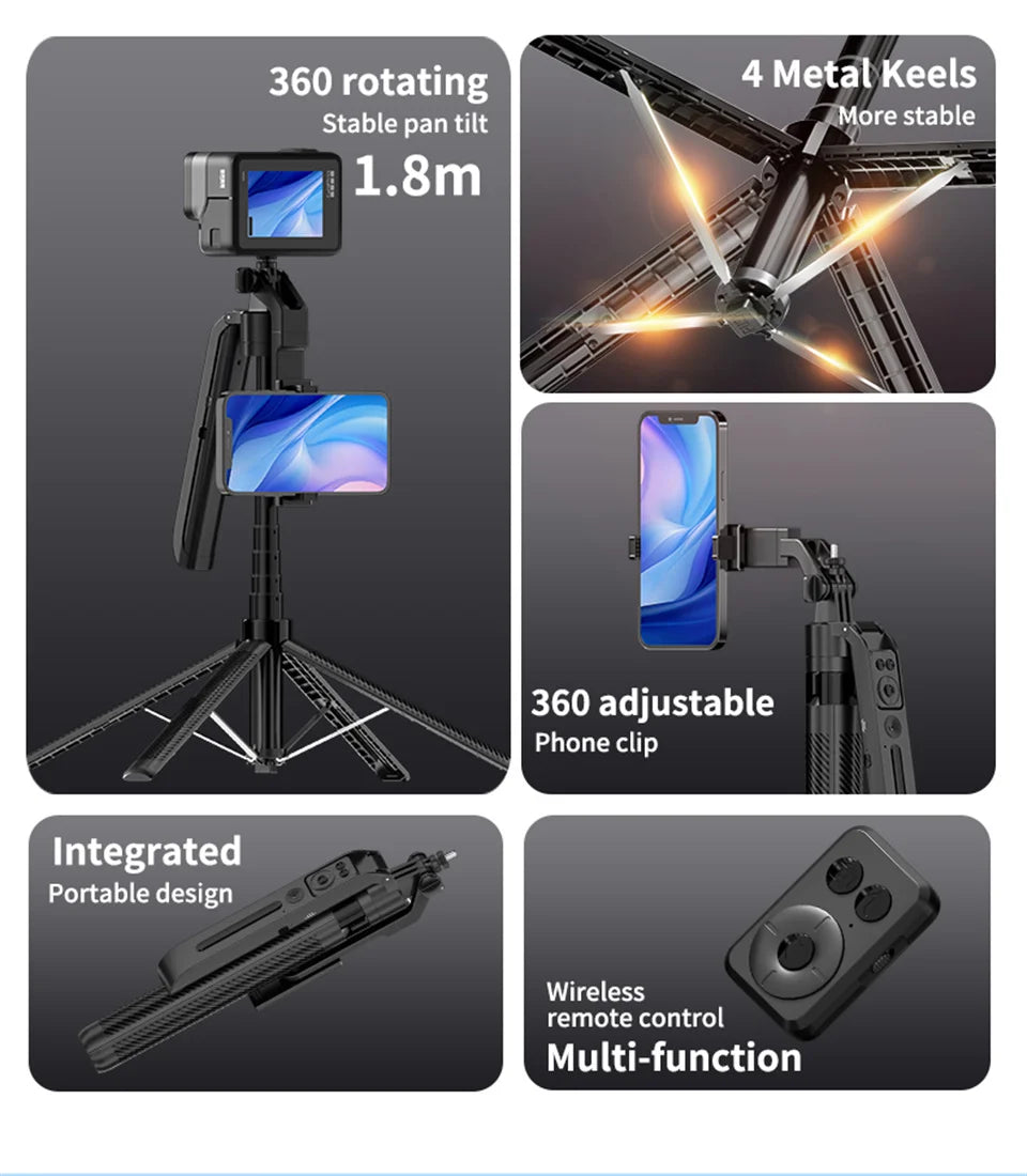 Portable selfie tripod wireless remote control Stabilizer 360 ° rotation Facial tracking for video recording and live streaming