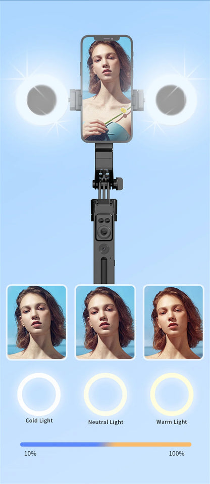 Portable selfie tripod wireless remote control Stabilizer 360 ° rotation Facial tracking for video recording and live streaming