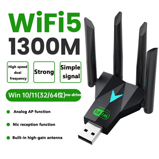 1300Mbps Wireless Network Card USB 3.0 WiFi USB Adapter Dual Band 2.4G/5Ghz Wi-Fi Dongle 4 Antenna Wireless Receiver For PC/La