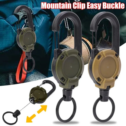 Retractable Heavy Duty Pull Reel Carabiner Key Chains Strong Steel Wire Rope Buckle Spring Key Ring Outdoor Sporty Keychain Tool