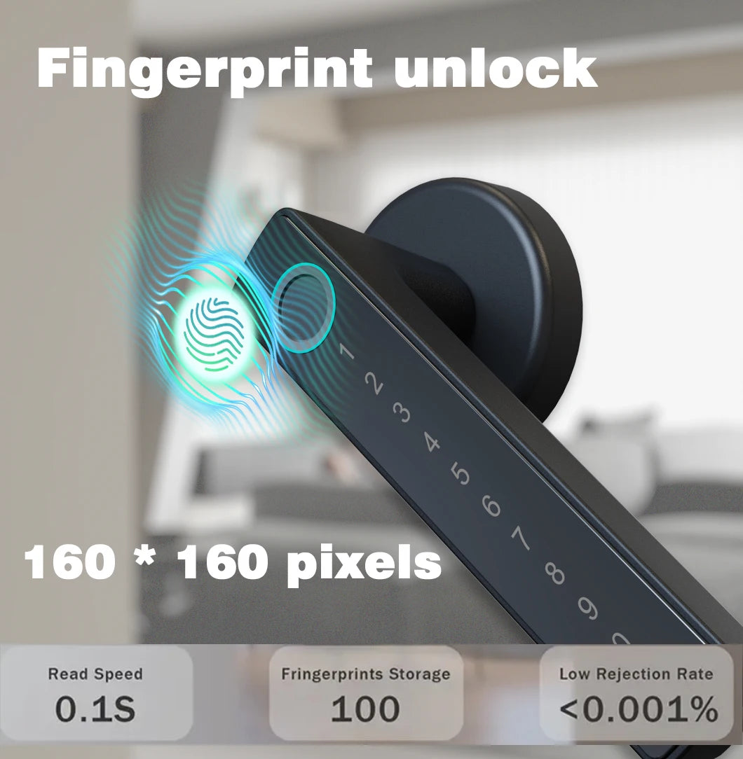 WINFREE Smart Fingerprint Lock Tuya Bluetooth Passcode Card Wooden Door Bedroom Keyless Entry Smart Lock Alexa Google Assistant