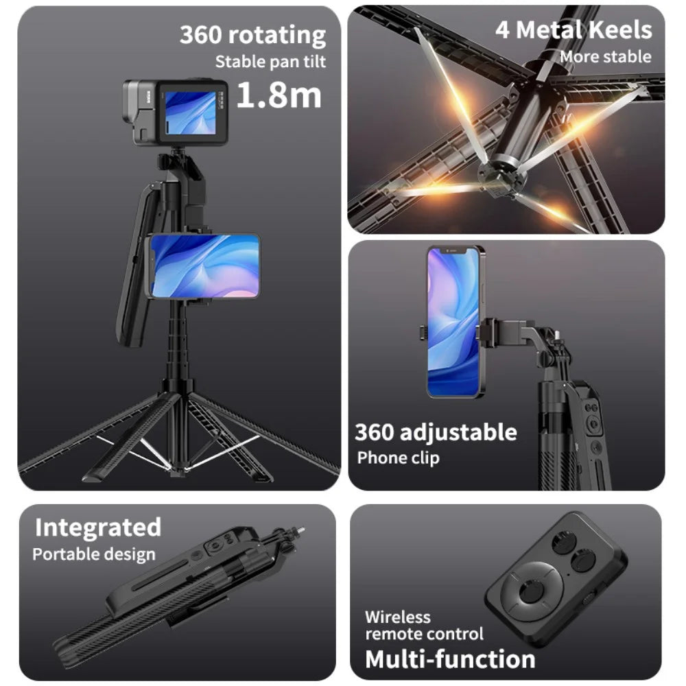 Portable selfie tripod wireless remote control Stabilizer 360 ° rotation Facial tracking for video recording and live streaming