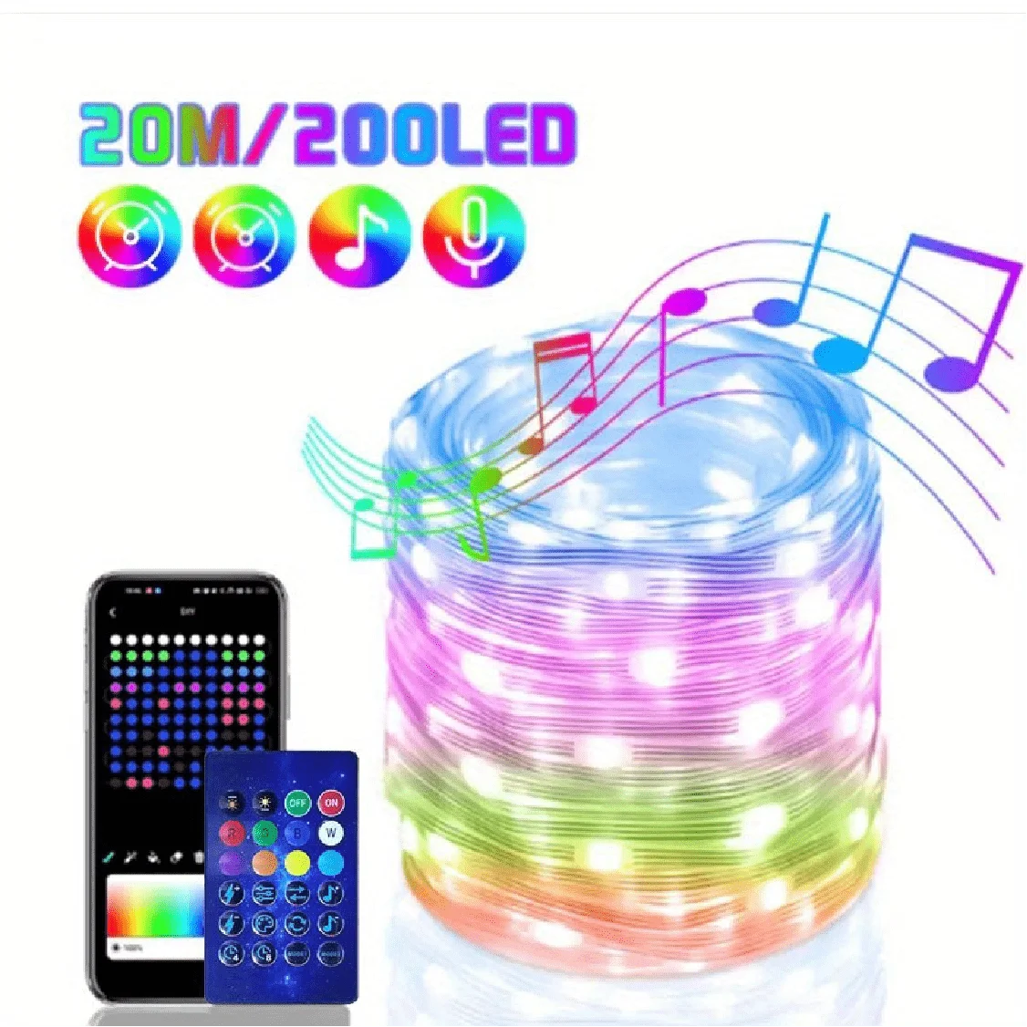 WS2812B RGB LED String 20m 10m 5m DIY Smart IC APP Bluetooth Remote Fairy Lights Dreamcolor Garden Party Christmas Wedding Decor