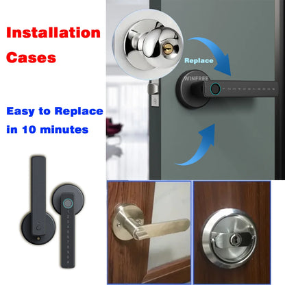 WINFREE Smart Fingerprint Lock Tuya Bluetooth Passcode Card Wooden Door Bedroom Keyless Entry Smart Lock Alexa Google Assistant