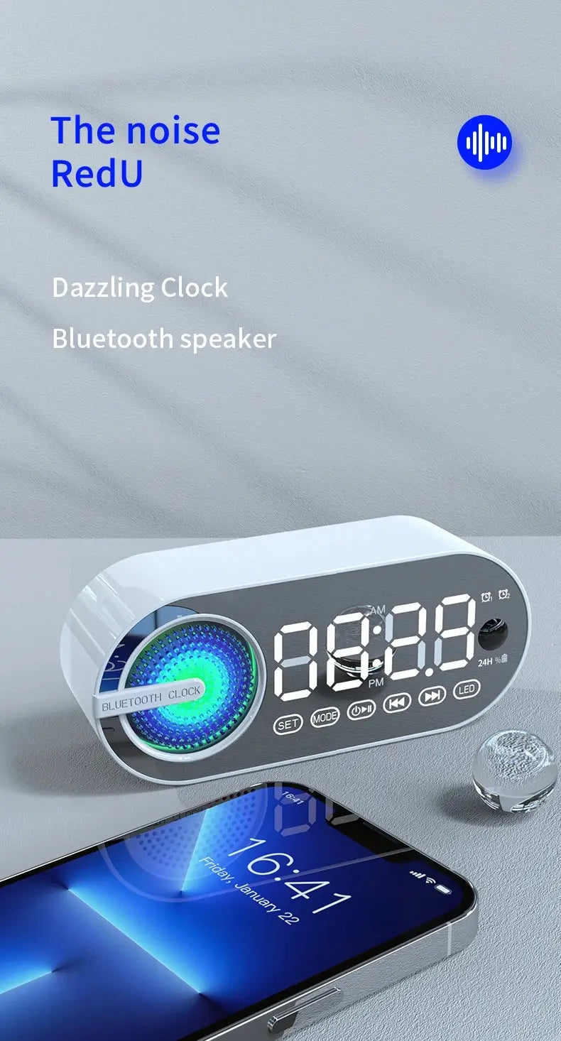 Quiet Wireless Bluetooth Speaker Alarm Clock RGB TWS USB LED Mirror Digital Clock FM Large Display Living Room Office Decoration