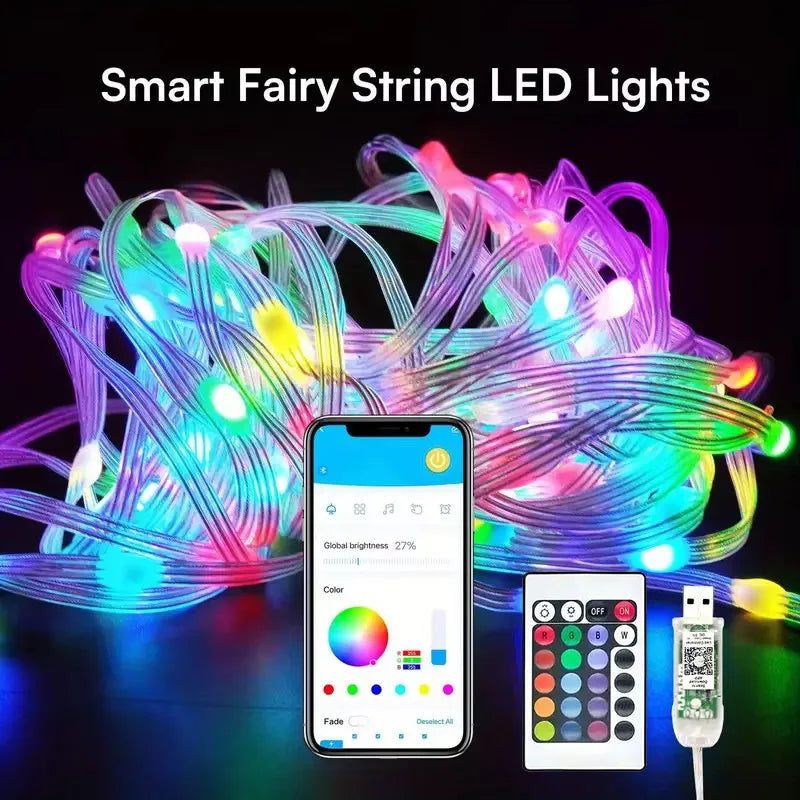 WS2812B RGB LED String 20m 10m 5m DIY Smart IC APP Bluetooth Remote Fairy Lights Dreamcolor Garden Party Christmas Wedding Decor