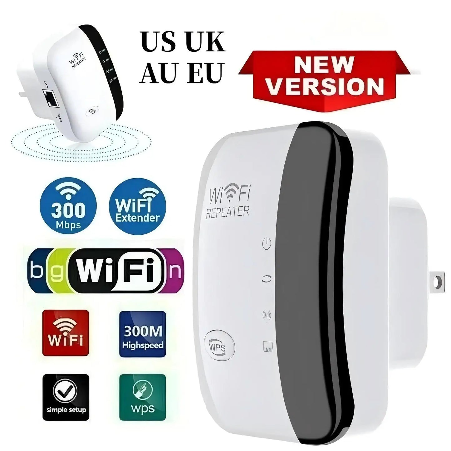 Wifi Repeater Wireless Signal Amplifier Extended Network Enhancer EU US Home Router 300m Thro