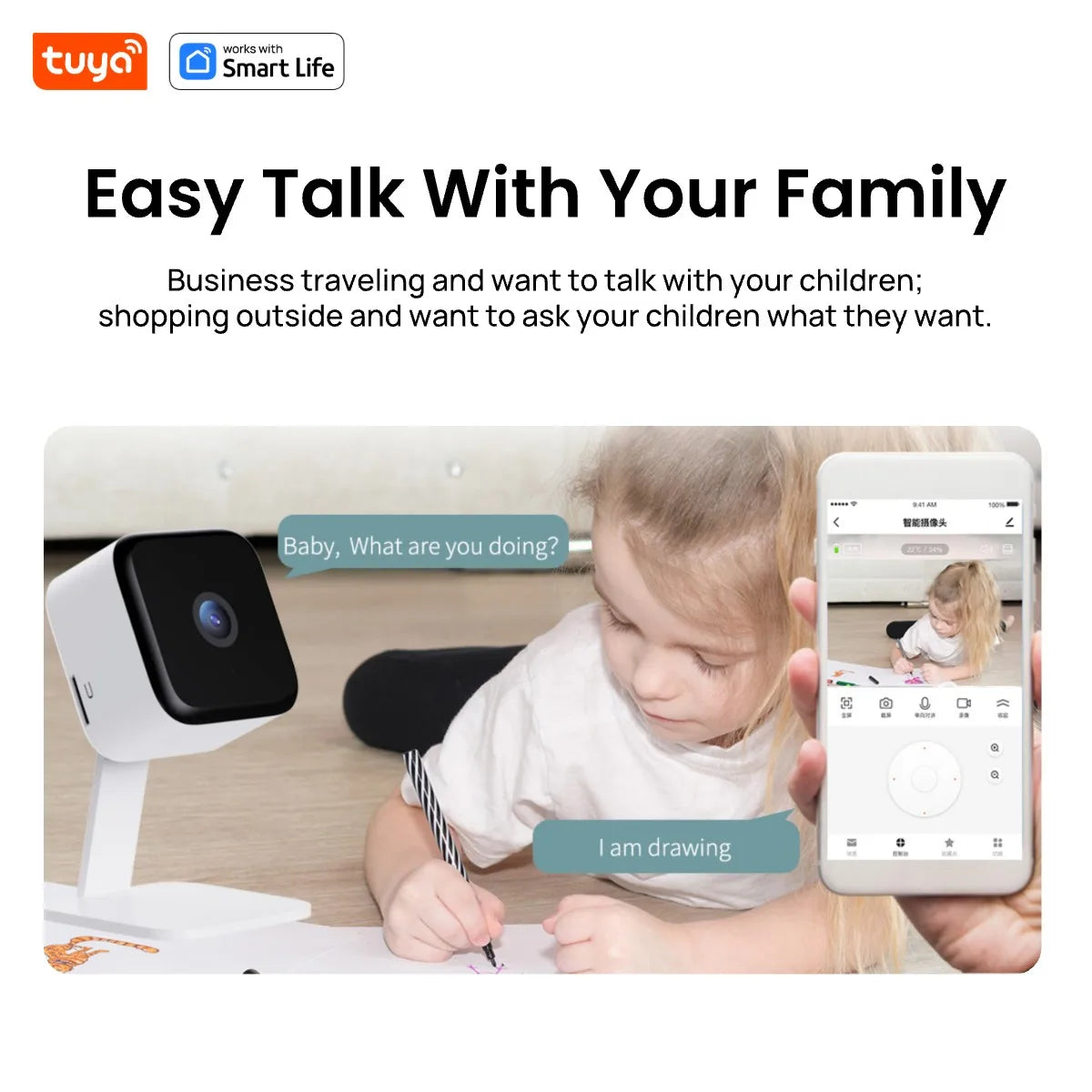 Tuya Smart 1080p Wi-Fi Smart Home Security Camera 2MP, HD,Real-time APP Alerts, 2-Way Audio, with Motion Tracking for Baby & Pet