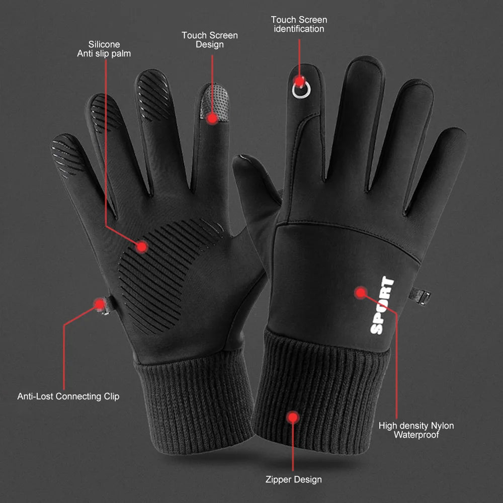 Winter Waterproof Men's Gloves Windproof Sports Fishing Touchscreen Driving Motorcycle Ski Non-slip Warm Cycling Women Gloves