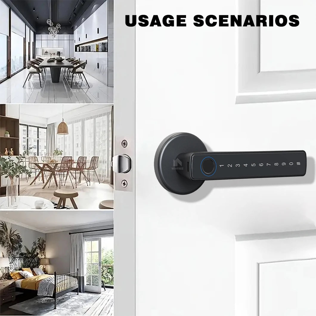 WINFREE Smart Fingerprint Lock Tuya Bluetooth Passcode Card Wooden Door Bedroom Keyless Entry Smart Lock Alexa Google Assistant