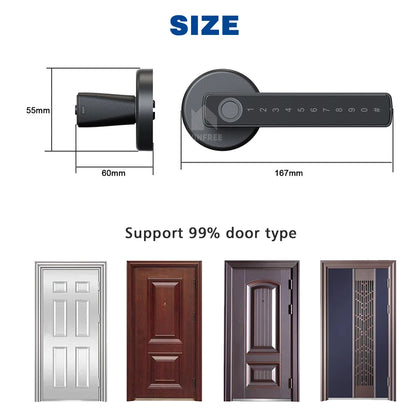 WINFREE Smart Fingerprint Lock Tuya Bluetooth Passcode Card Wooden Door Bedroom Keyless Entry Smart Lock Alexa Google Assistant