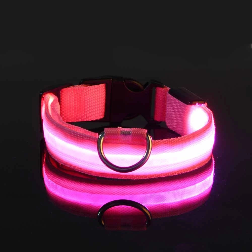 Nylon LED Night Safety Flashing Glow In The Dark Dog Leash Dogs Luminous Fluorescent Pet Dog Collar