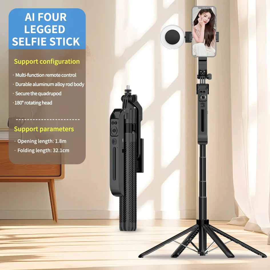 Portable selfie tripod wireless remote control Stabilizer 360 ° rotation Facial tracking for video recording and live streaming