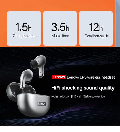 Lenovo LP5 TWS Bluetooth Earphone 9D Stereo HiFi Sports Waterproof Wireless Earbuds for iPhone 13 Xiaomi Bluetooth Headphones