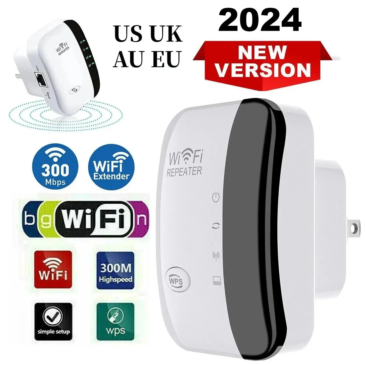 Wifi Repeater Wireless Signal Amplifier Extended Network Enhancer EU US Home Router 300m Thro