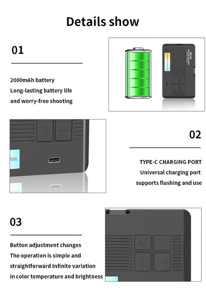 Rechargeable LED fill light 3 color temperature modes portable pocket light For cell phones laptops makeup TikTok selfie videos