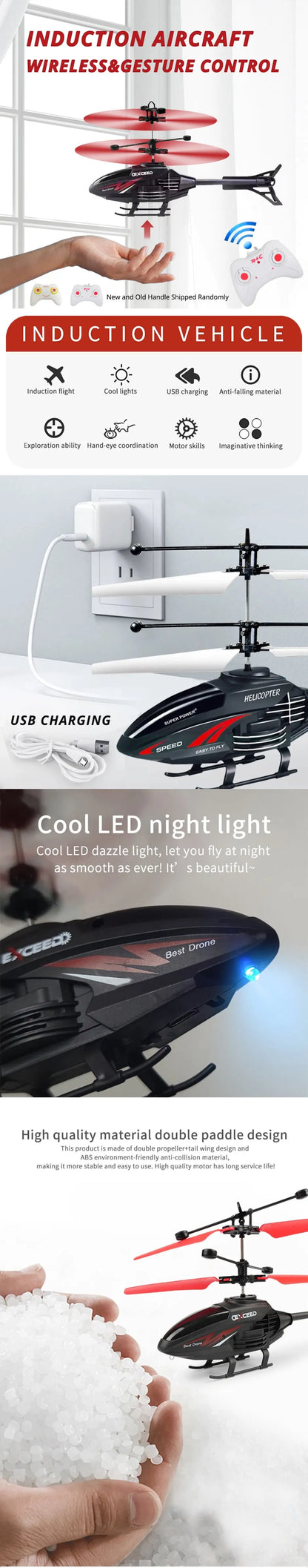 2 Channel Gesture Control Suspension Helicopter RC Remote Induction Aircraft With Charging LED Light Kids Toy for Boys