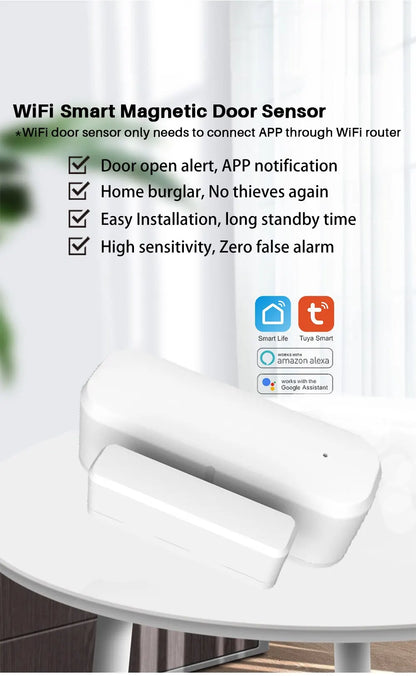 Tuya Smart Door Sensor WiFi Door Window Open Closed Detector Smart Home Security Alarm System Smart Life APP Control