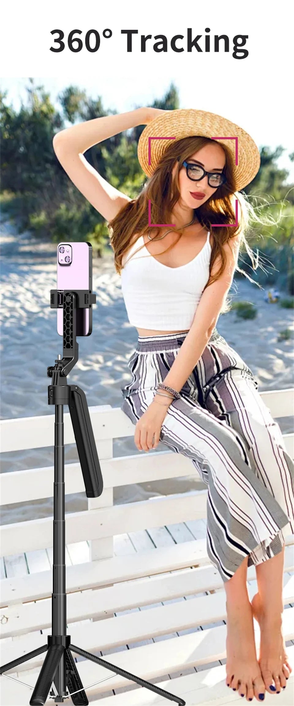 Portable selfie tripod wireless remote control Stabilizer 360 ° rotation Facial tracking for video recording and live streaming