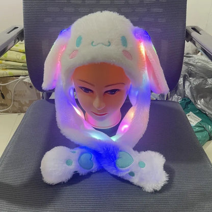 Kuromi Hello Kitty Moving Ears Cap for Kids Glowing Rabbit Hat Funny Stitch LED Plush Bunny Hats Halloween Party Accessories