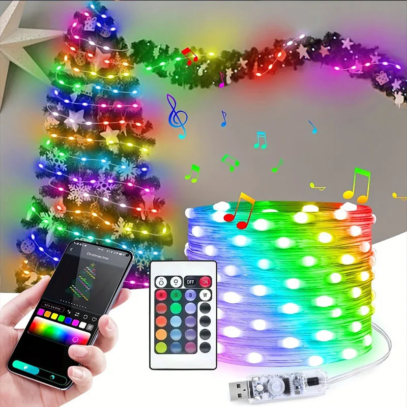 WS2812B RGB LED String 20m 10m 5m DIY Smart IC APP Bluetooth Remote Fairy Lights Dreamcolor Garden Party Christmas Wedding Decor